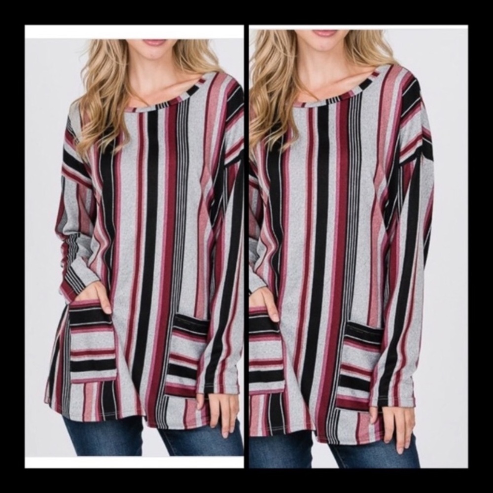 Oversized STRIPED PRINT TUNIC TOP /W SIDE POCKETS - Picture 4 of 8